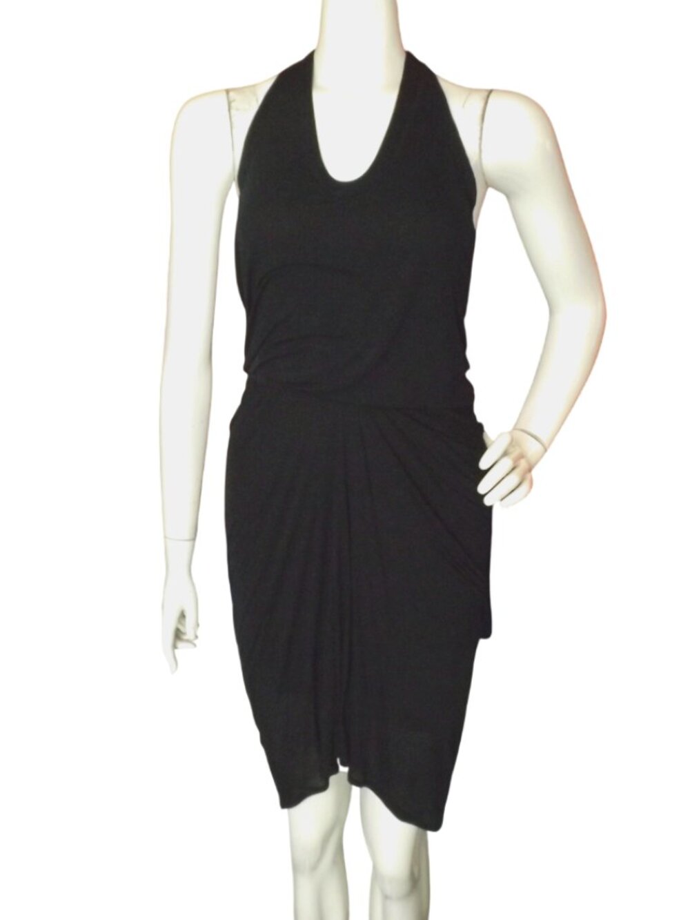 HELMUT LANG Dress, S, Black Jersey, Gathered, Sleeveless/Tank, Racerback, Modal